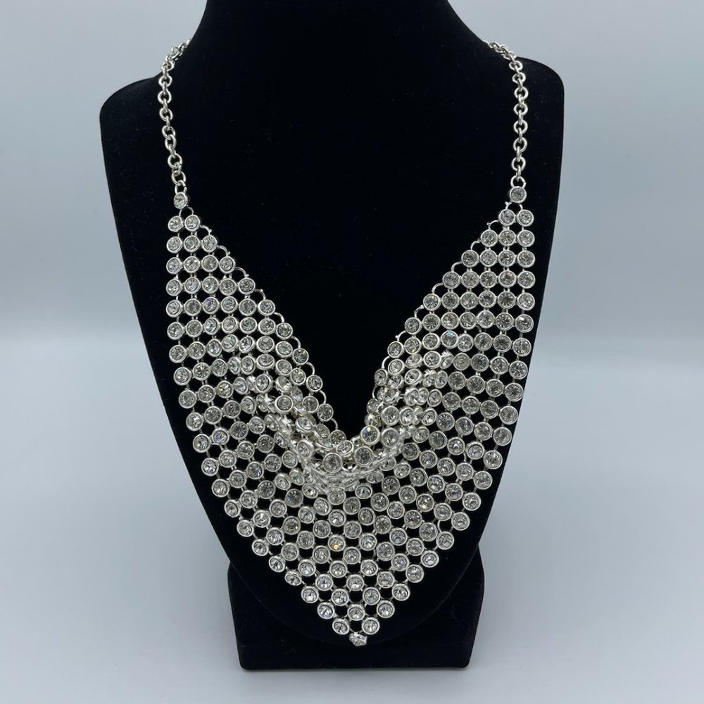 Silver Diamond Bib Necklace